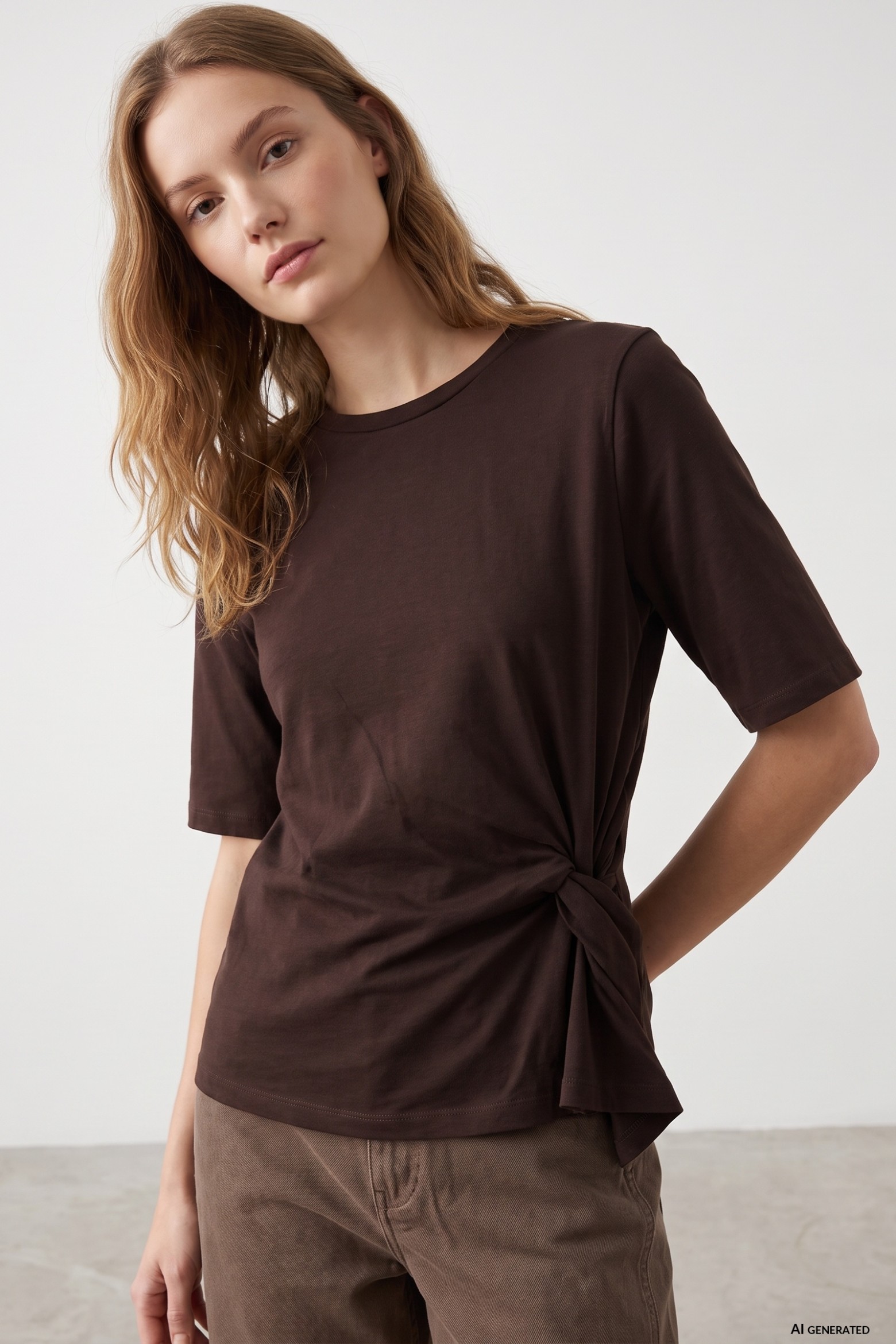 Camiseta marrón slim nudo