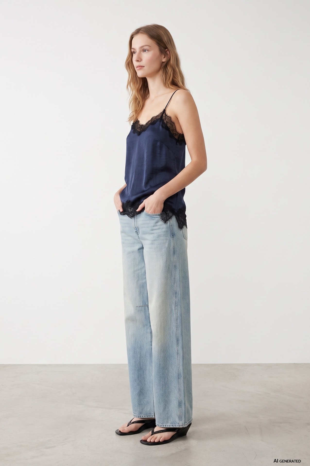 Navy Lace Trim Camisole
