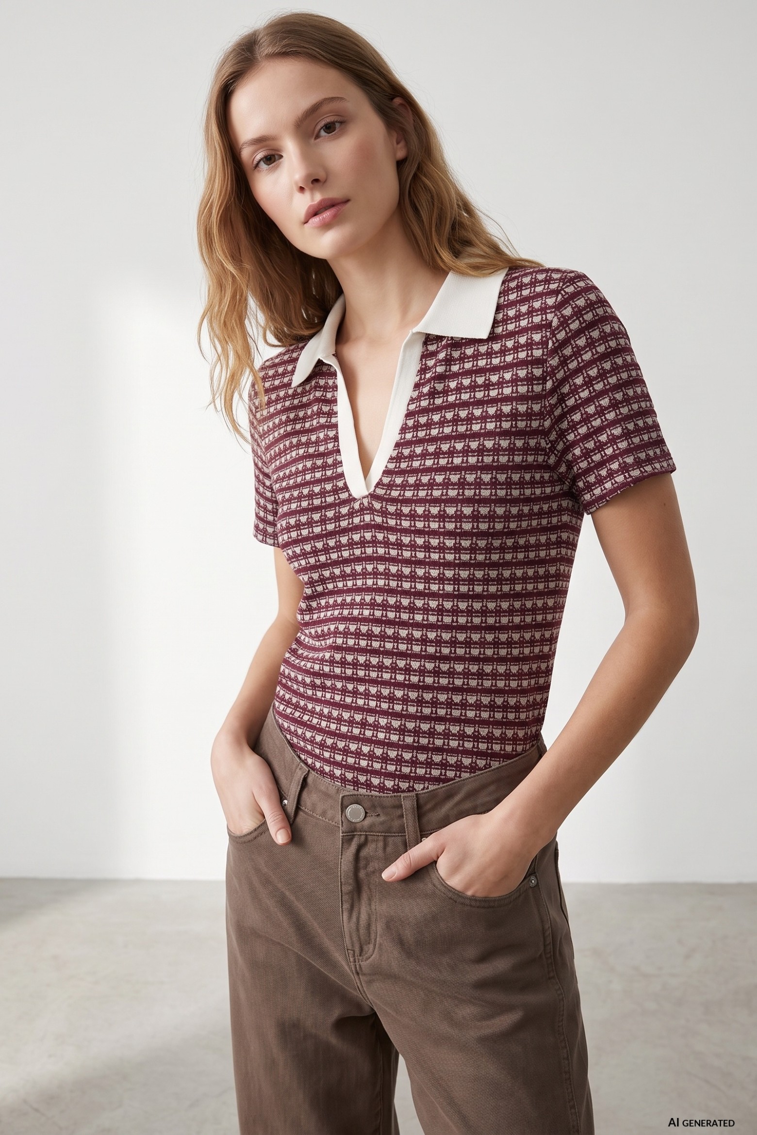 Red Patterned Polo T-shirt