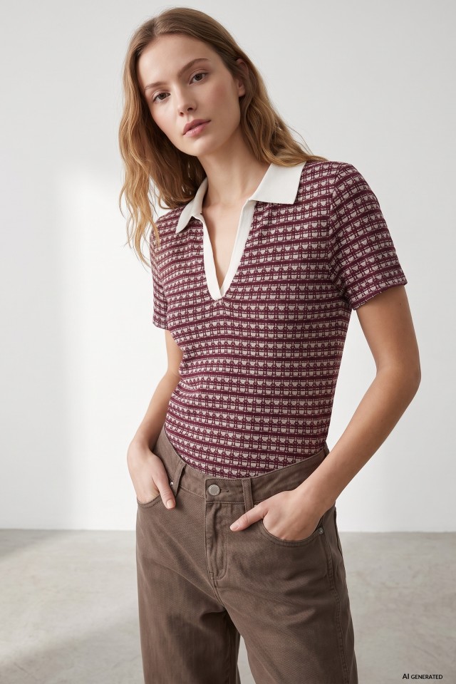 Red Patterned Polo T-shirt Red Patterned Polo T-shirt