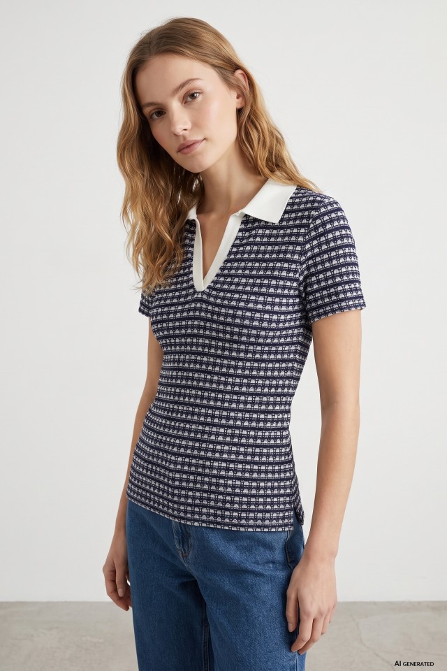 Blue Patterned Polo Tee