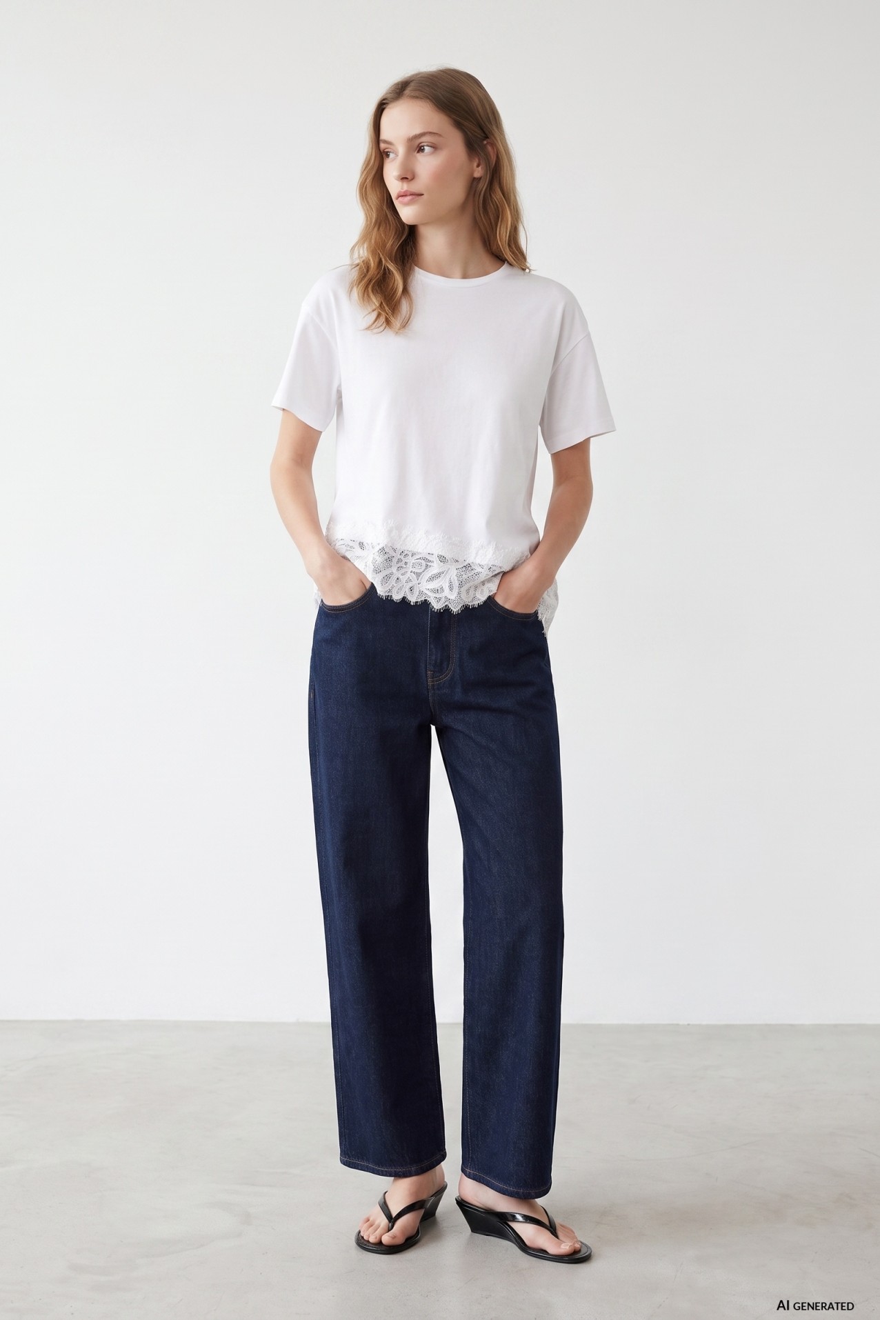 White Lace Hem T-shirt