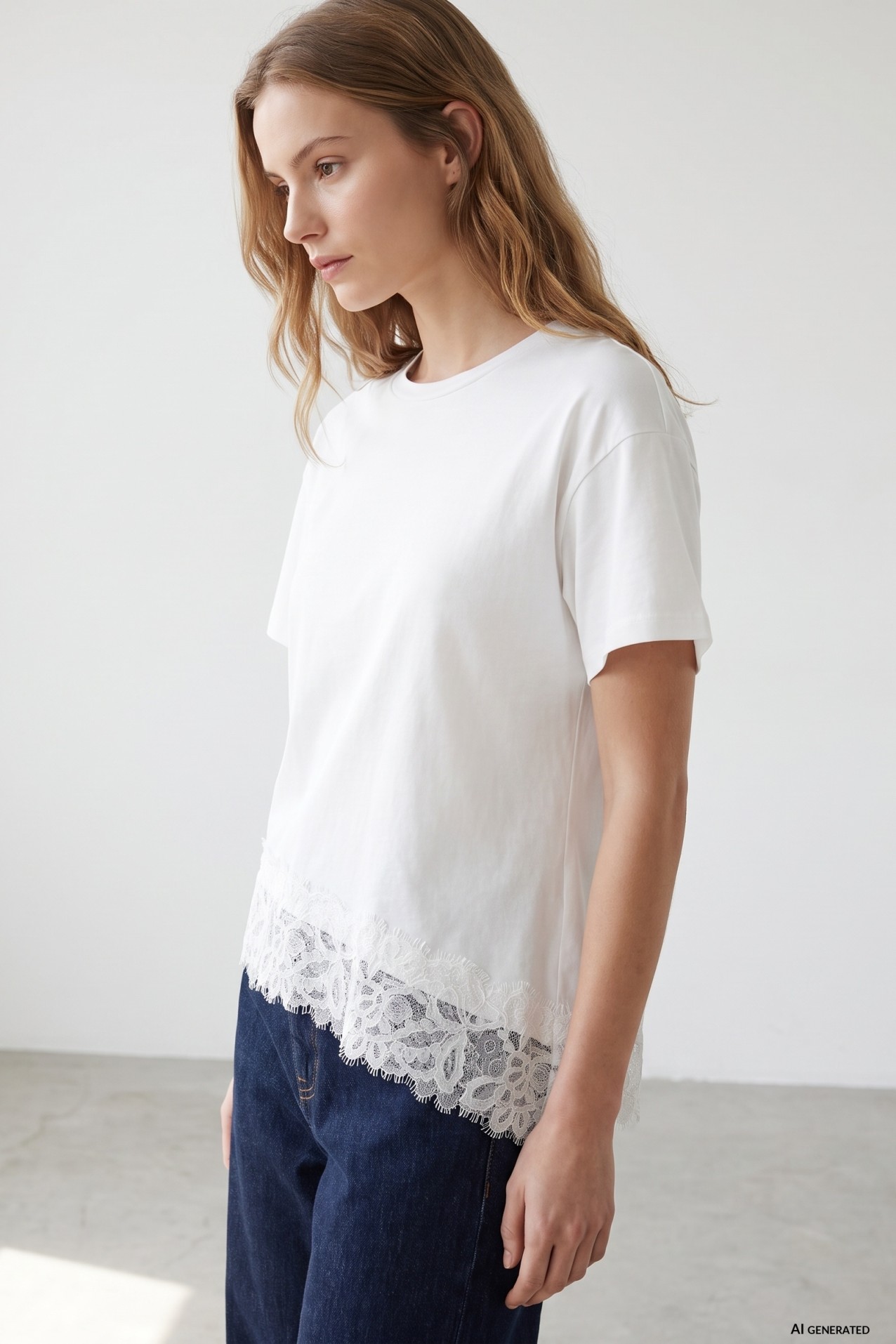 White Lace Hem T-shirt