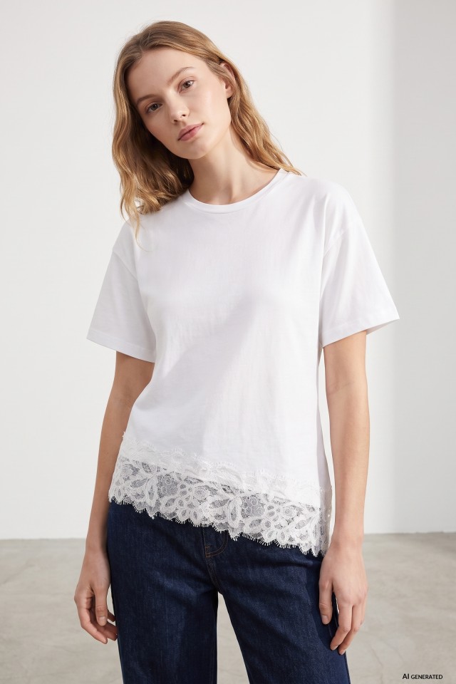 White Lace Hem T-shirt