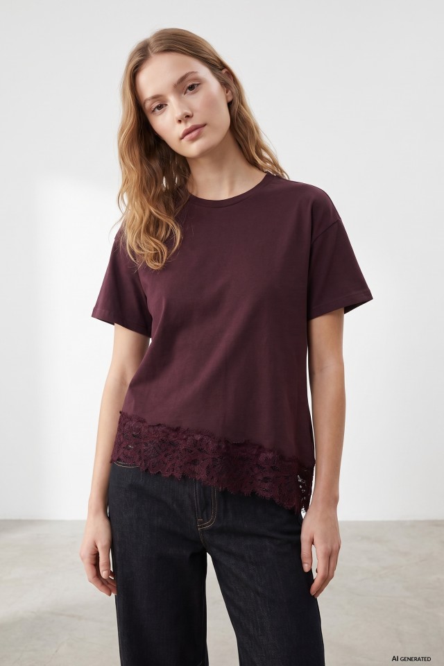 Red Lace Hem T-shirt