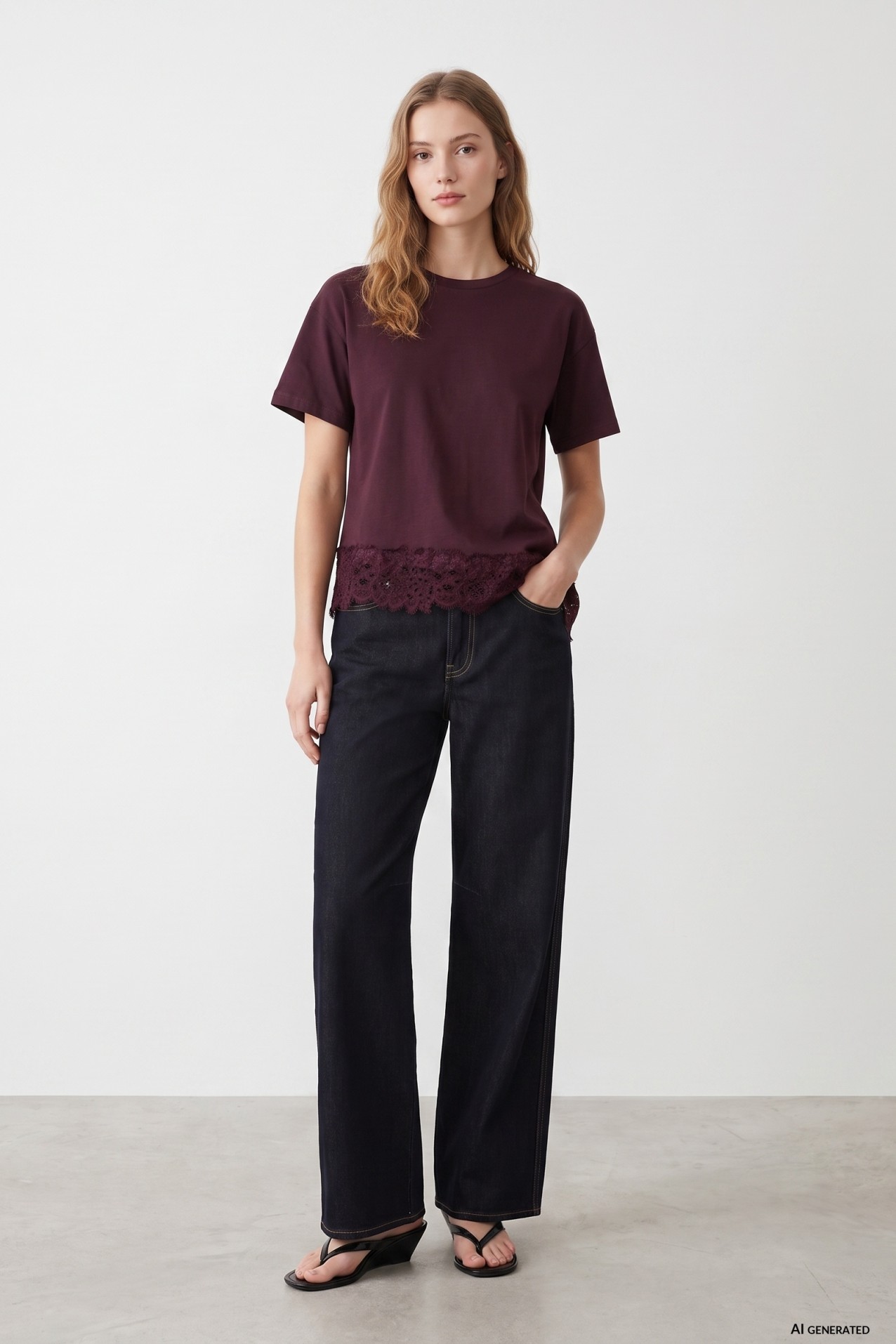 Red Lace Hem T-shirt