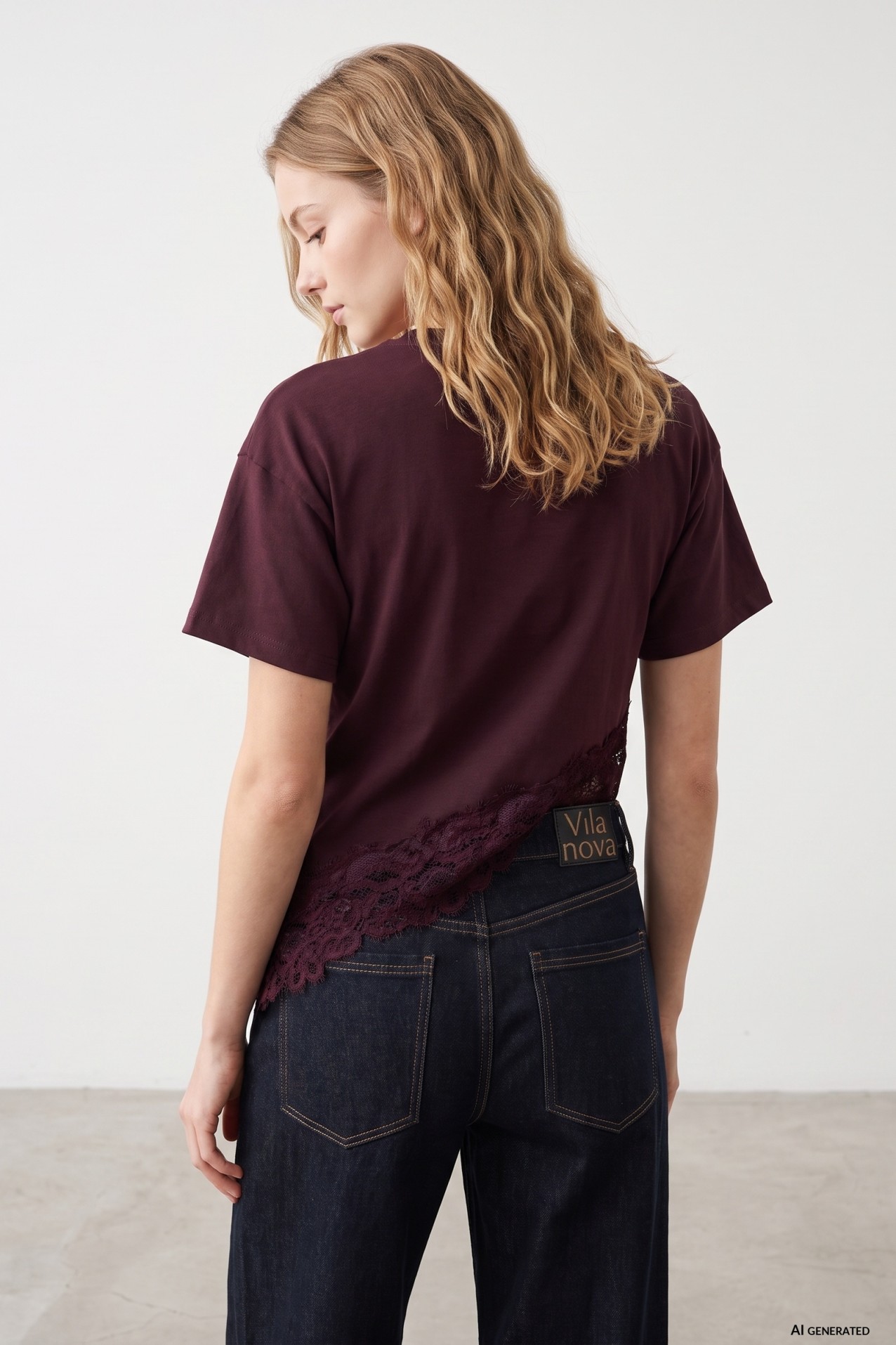 Red Lace Hem T-shirt