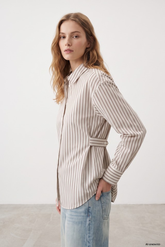Beige Striped Relaxed Shirt