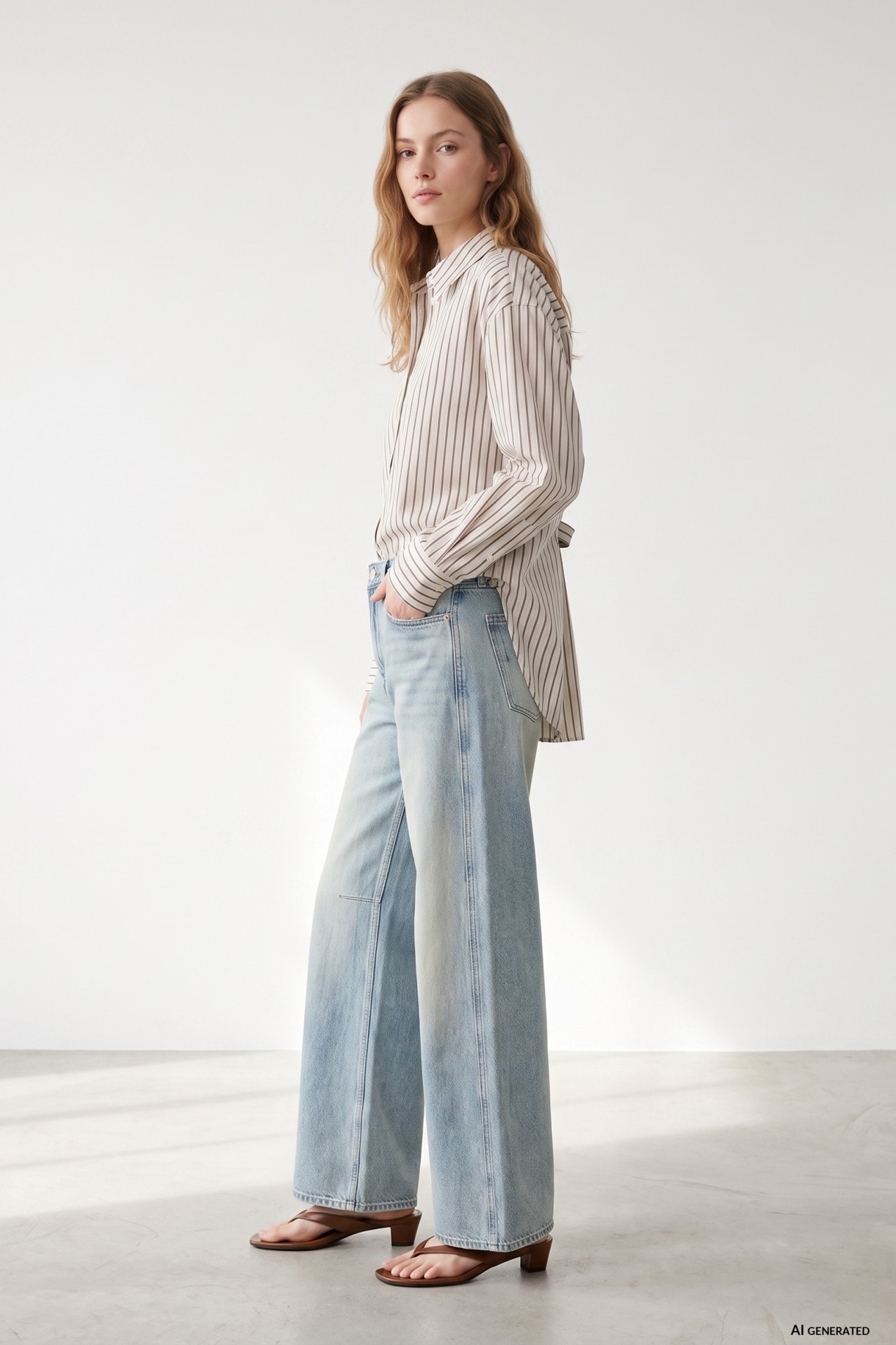 Beige Striped Relaxed Shirt