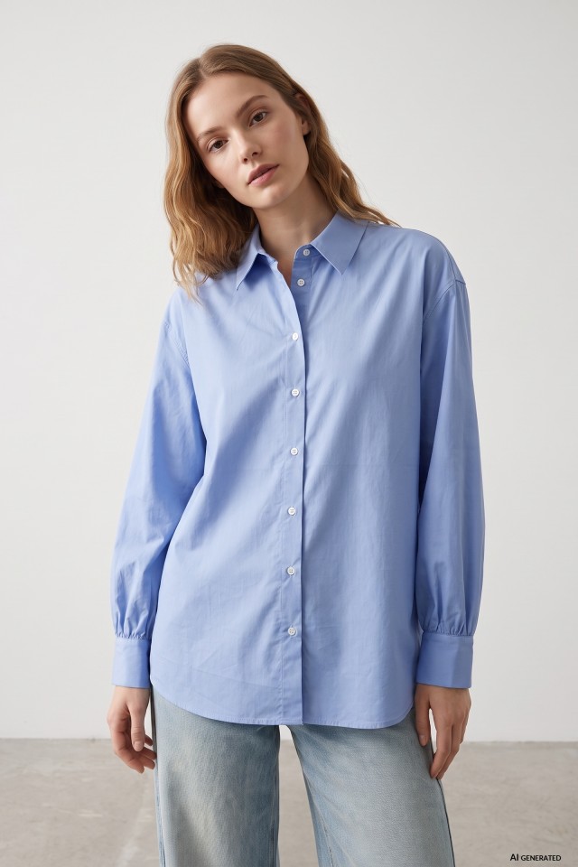 Relaxed Blue Long Sleeve Shirt
