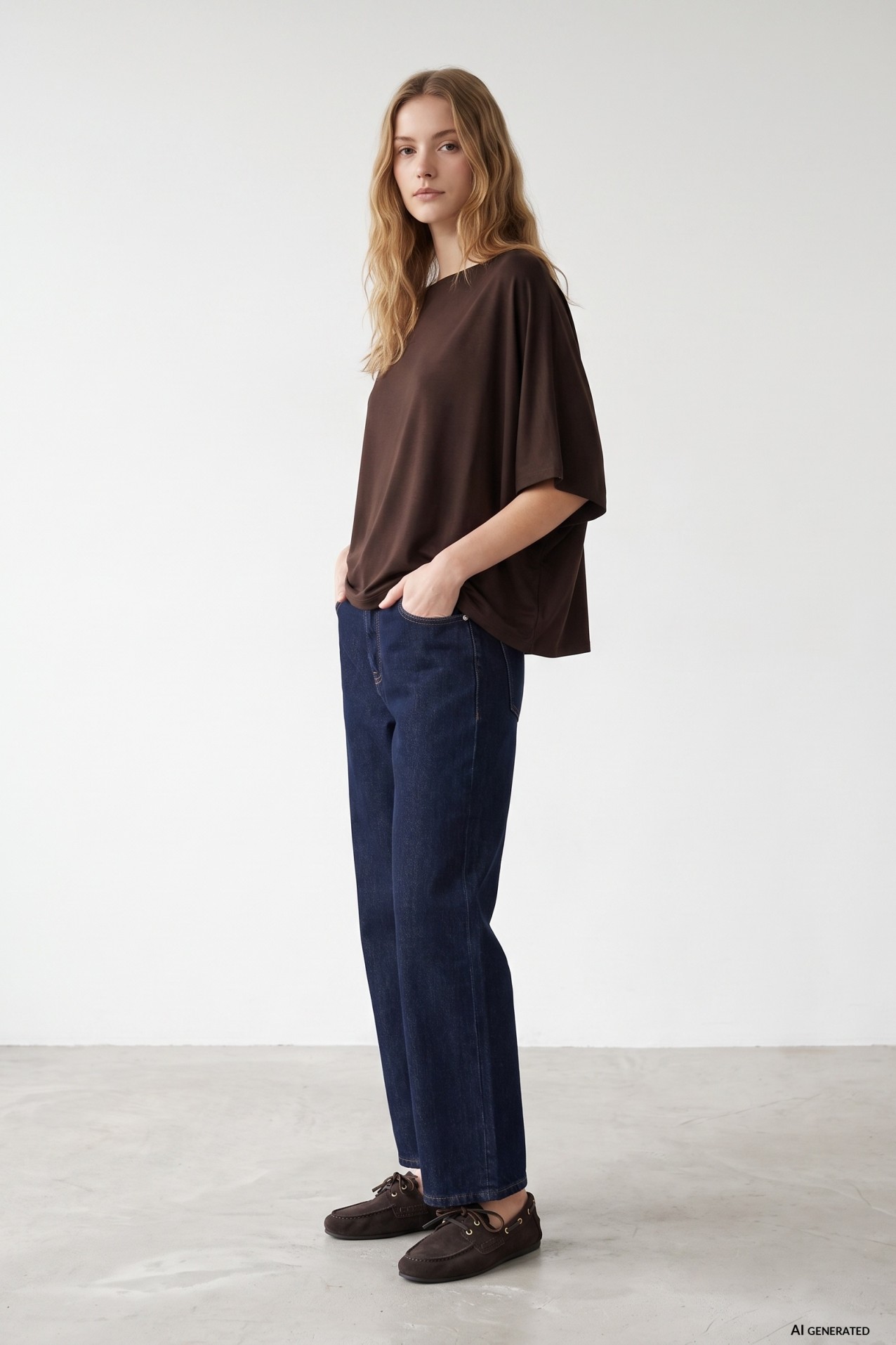Camiseta oversize marr�n fluida