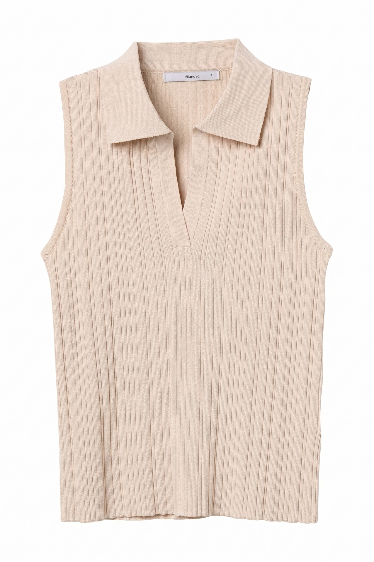 Beige Slim Ribbed Knit Top