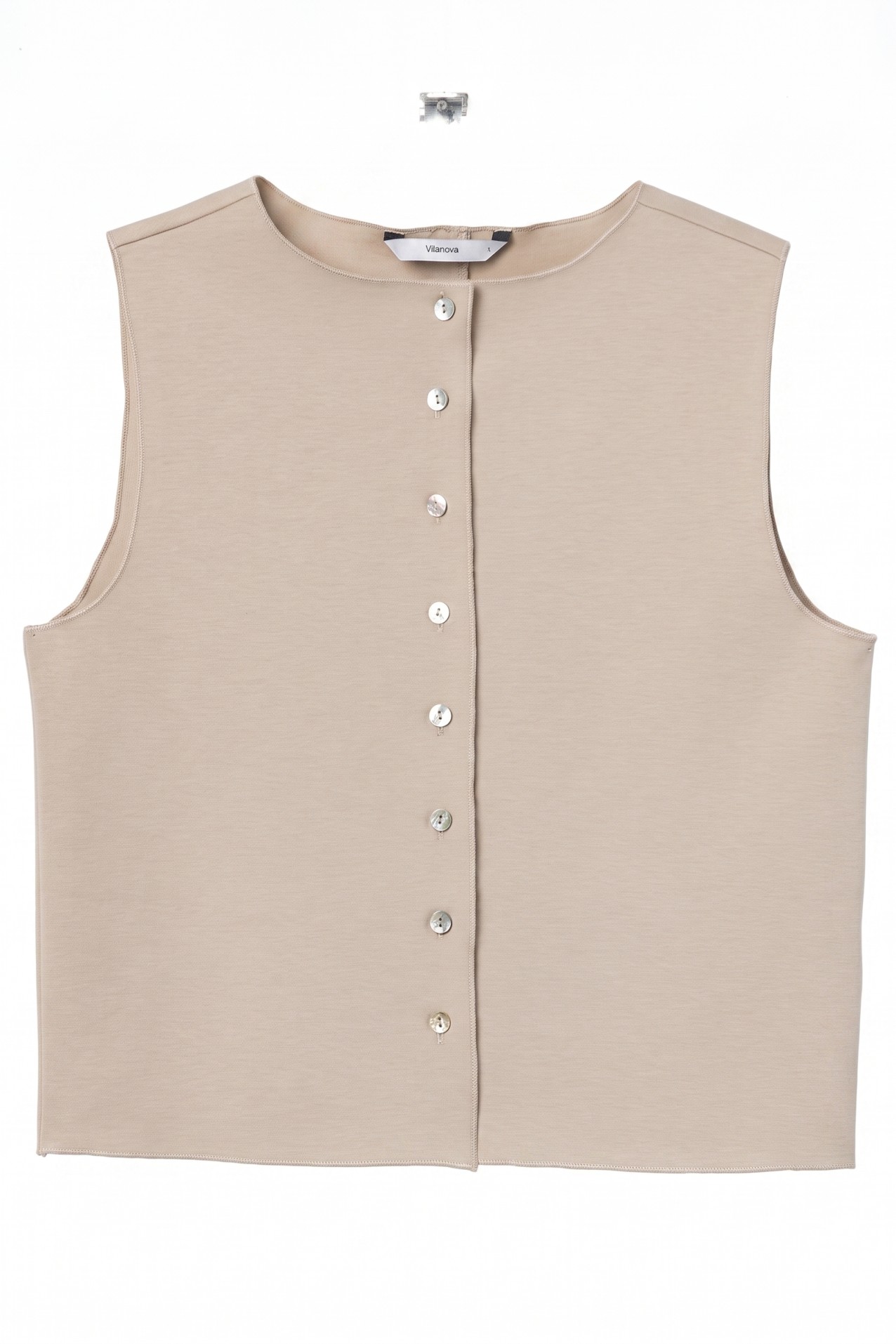 Beige Sleeveless Buttoned Top