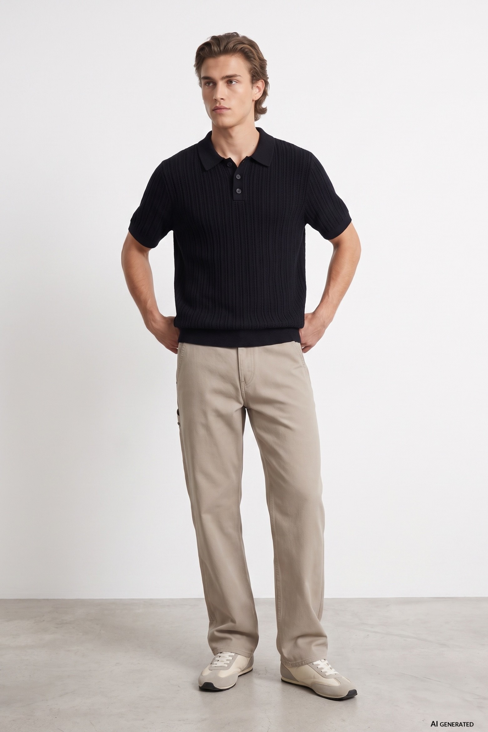 Beige Baggy Fit Trousers