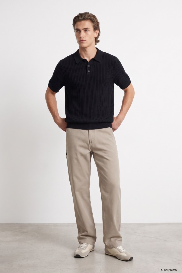 Beige Baggy Fit Trousers