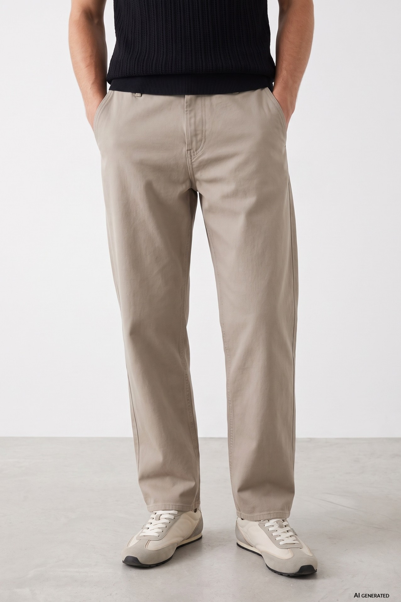 Beige Baggy Fit Trousers
