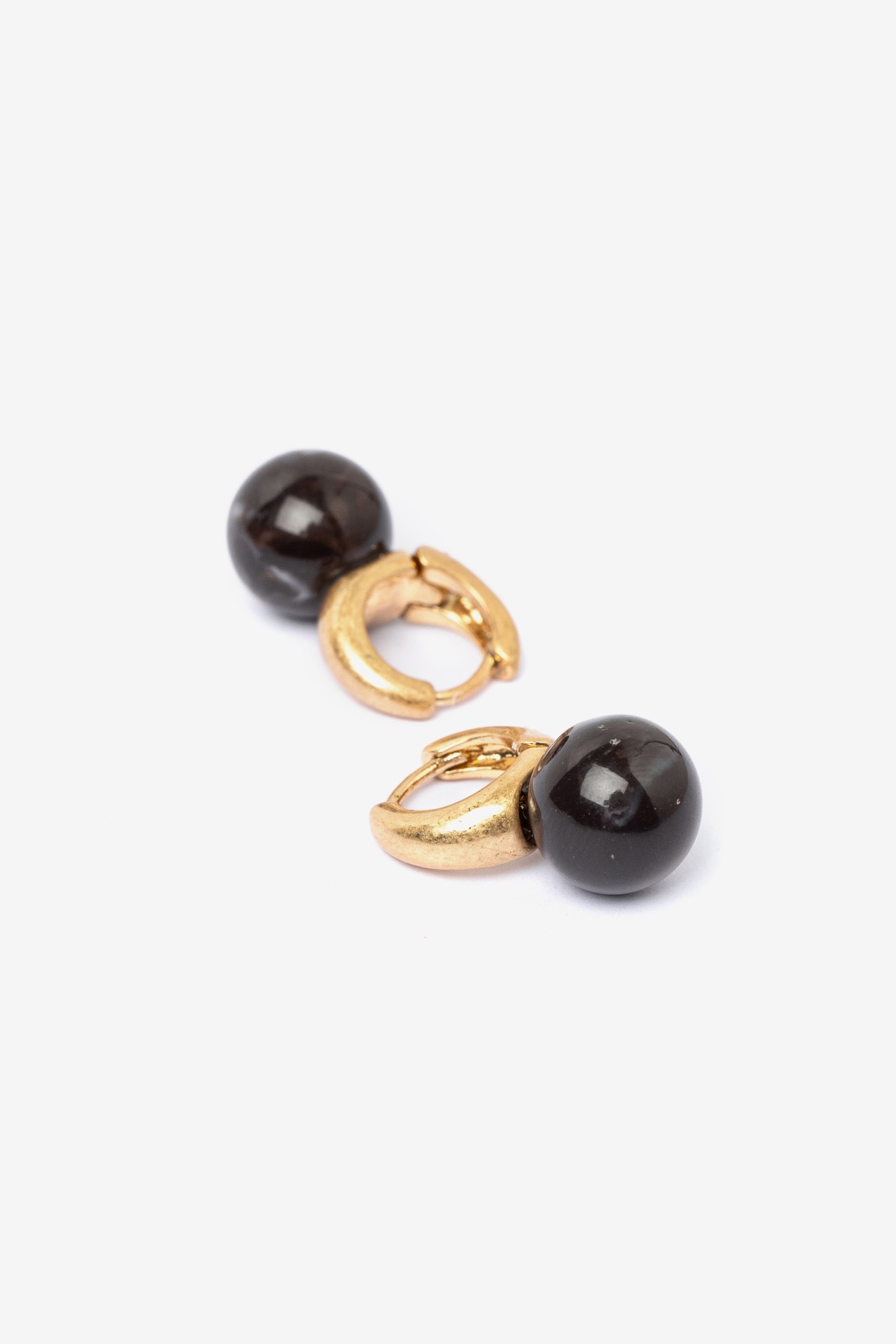 Gold Hoop Earrings with Black Bead