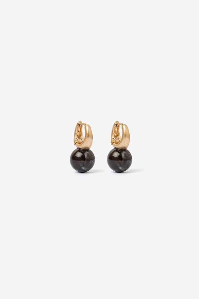 Gold Hoop Earrings with Black Bead