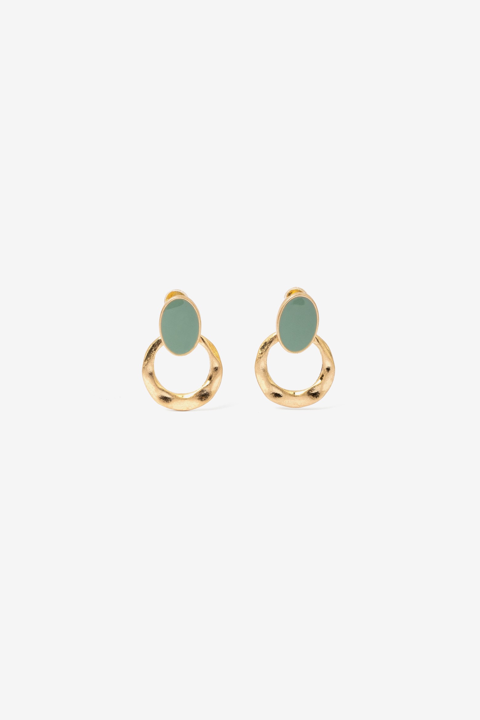 Gold green circle earrings