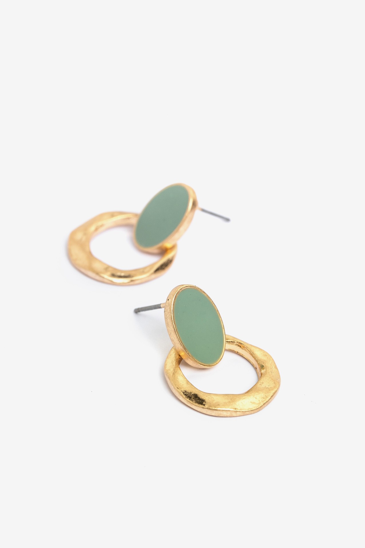 Gold green circle earrings