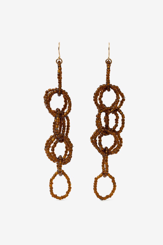 Brown Beaded Loop Earrings