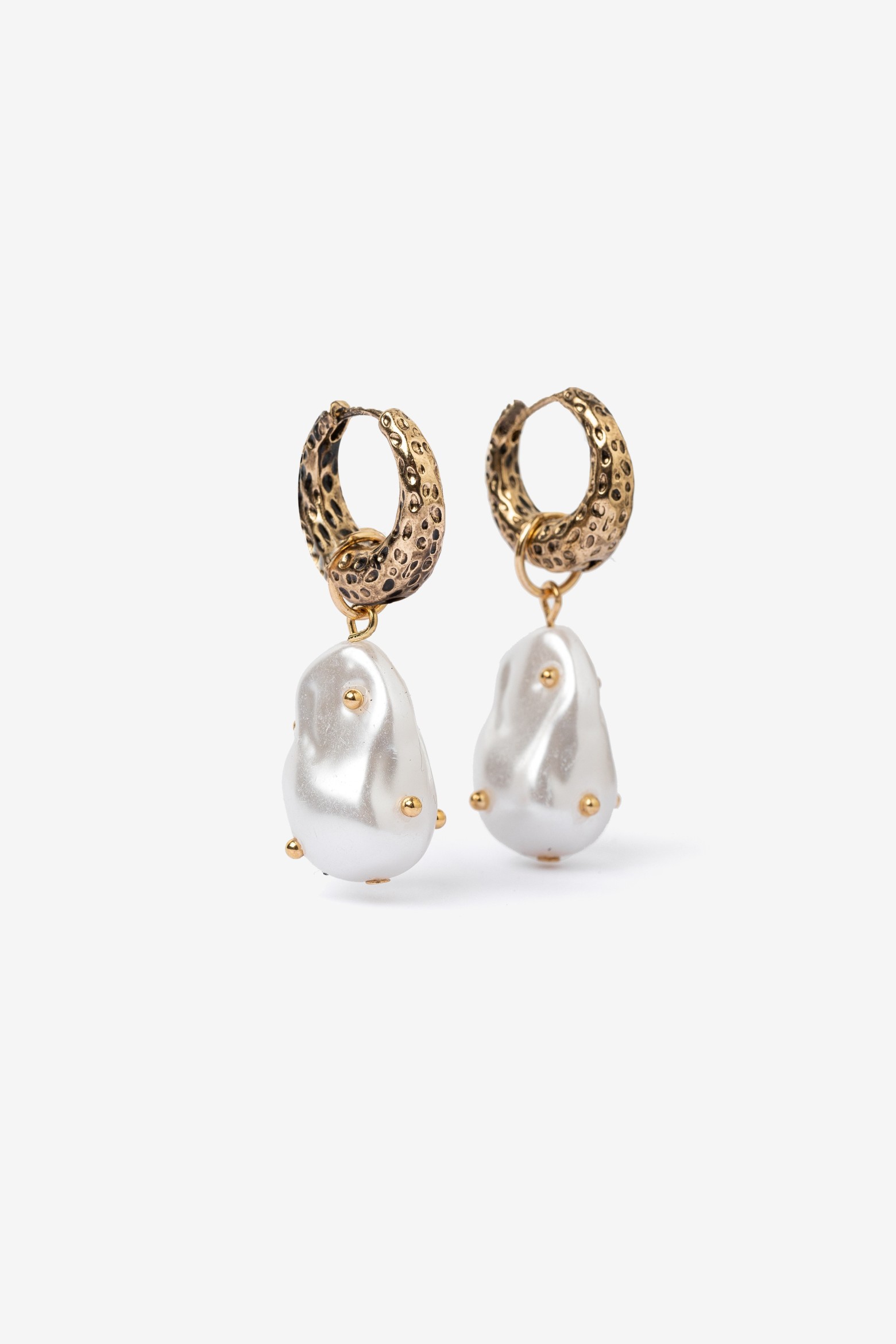 Gold Textured Pearl Earrings