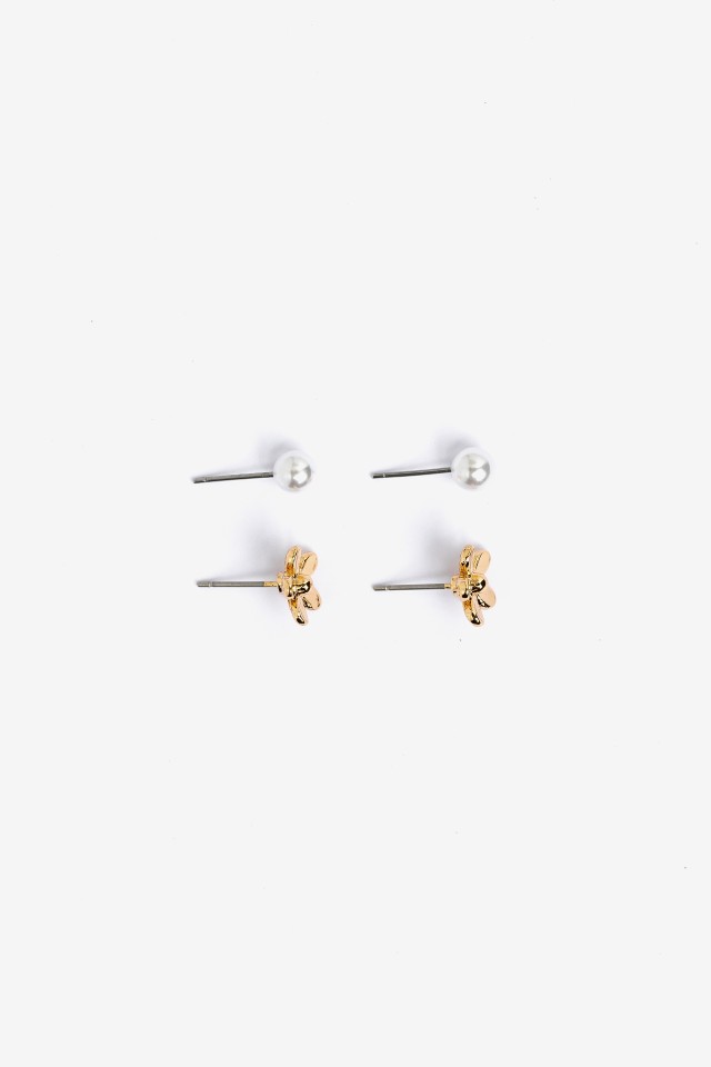 Golden Flower and Pearl Earrings