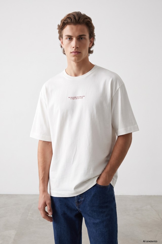 Beige Relaxed Graphic Tee