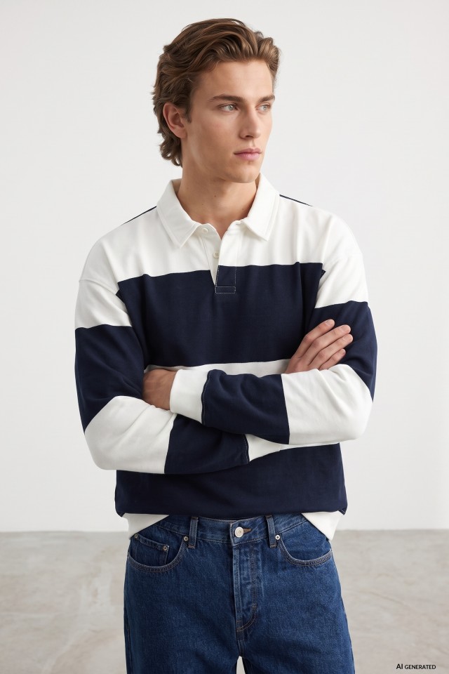 Navy Stripe Rugby Sweatshirt Navy Stripe Rugby Sweatshirt