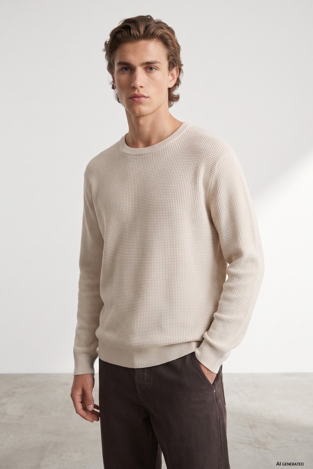Beige Regular Knit Sweater