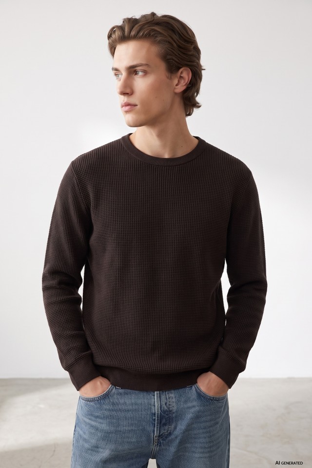 Brown Regular Fit Knit Sweater