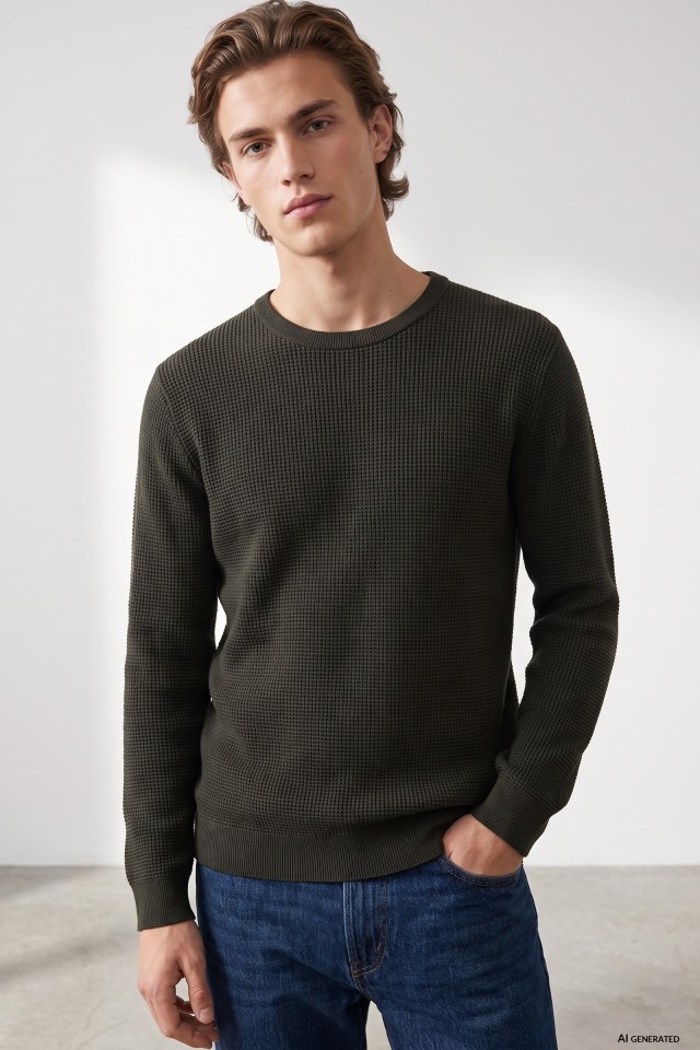 Green Knitted Crewneck Sweater