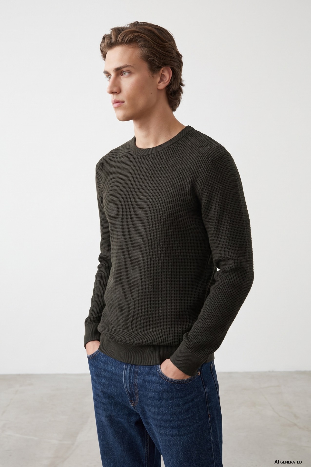 Green Knitted Crewneck Sweater