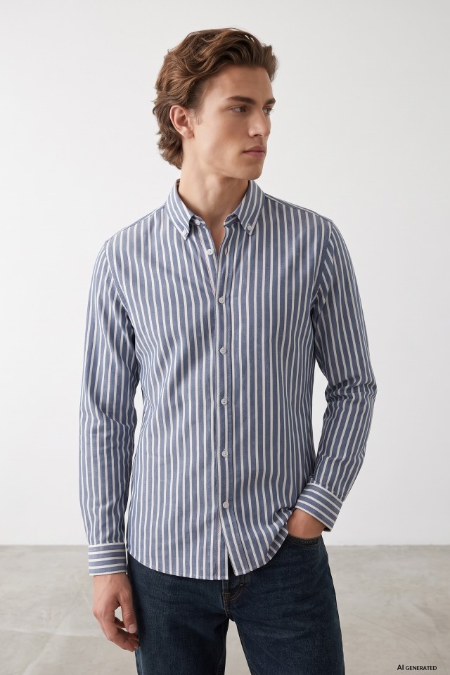 Blue Striped Long Sleeve Shirt