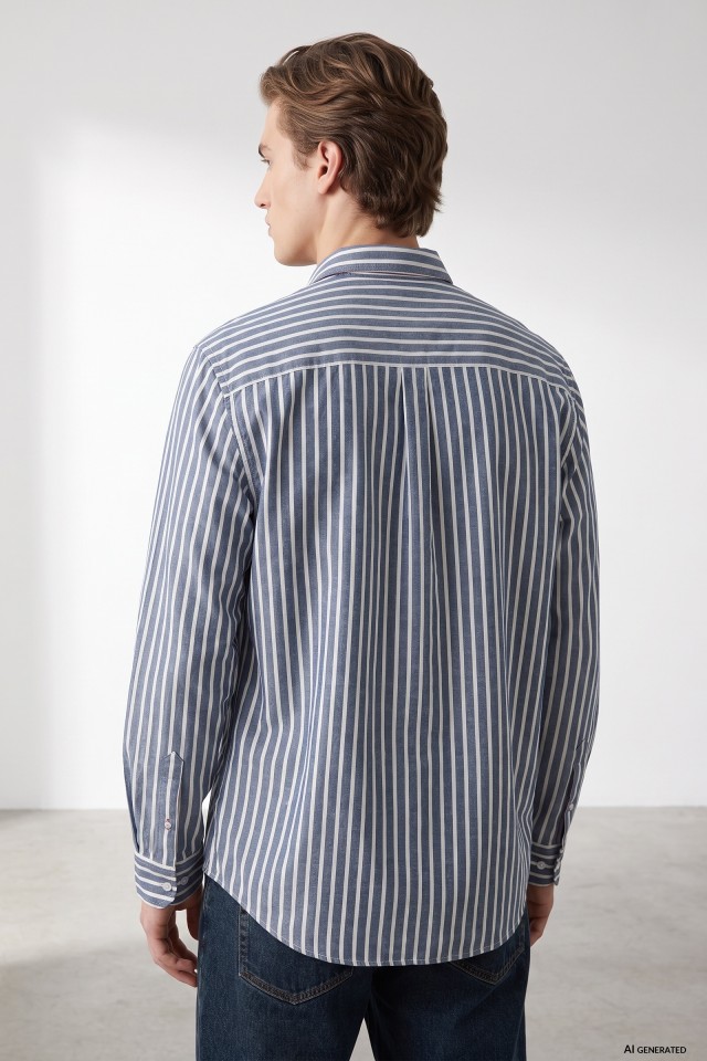 Camisa riscas azul regular fit Camisa riscas azul regular fit