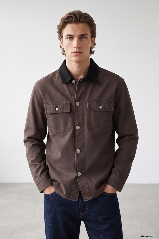 Camisa relaxed marr�n bolsillos