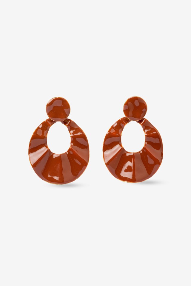 Glossy Brown Statement Earrings