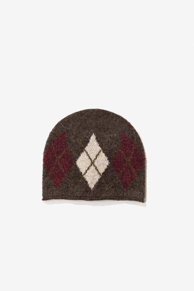 Brown Argyle Knit Beanie