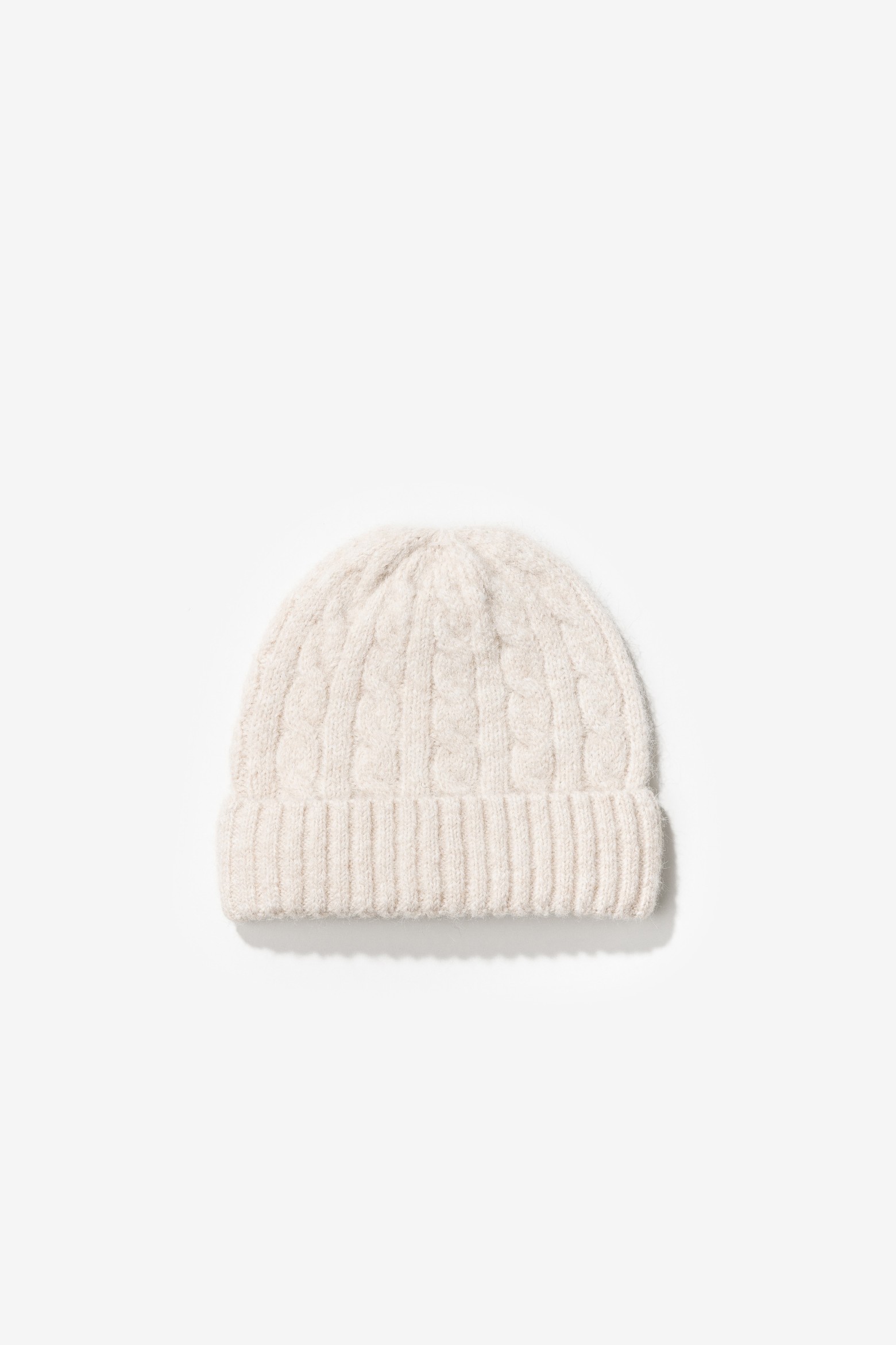 Beige Cable-Knit Beanie