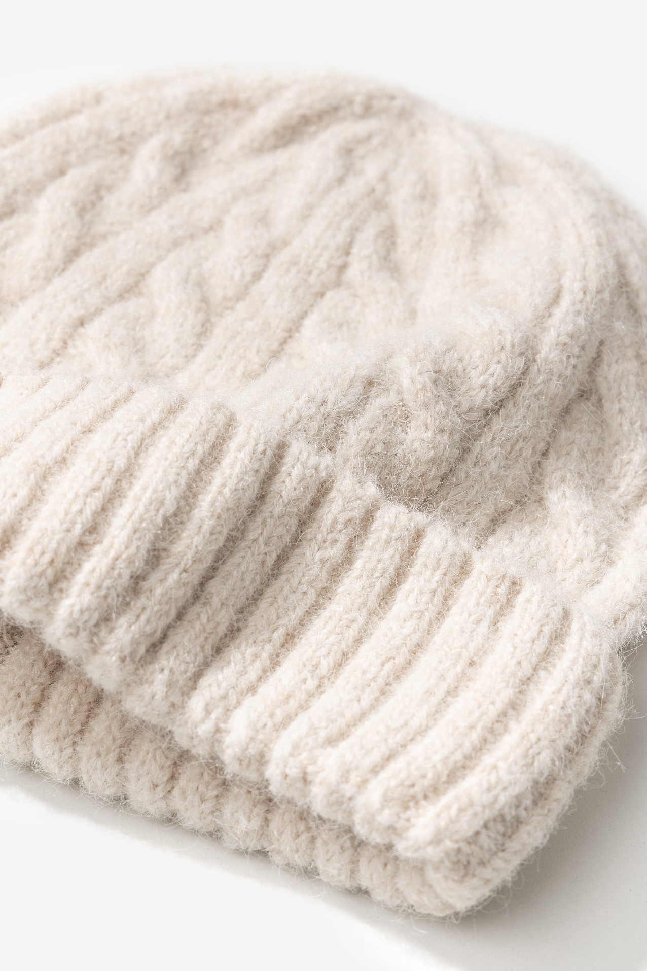 Beige Cable-Knit Beanie