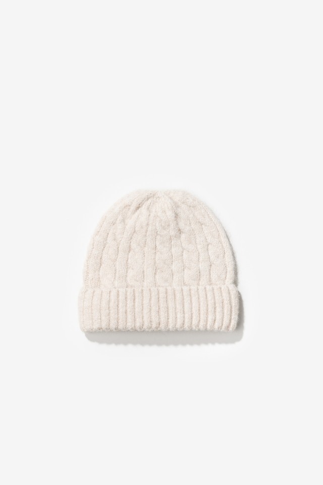 Beige Cable-Knit Beanie
