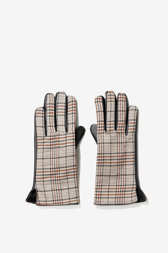 Beige Checked Gloves