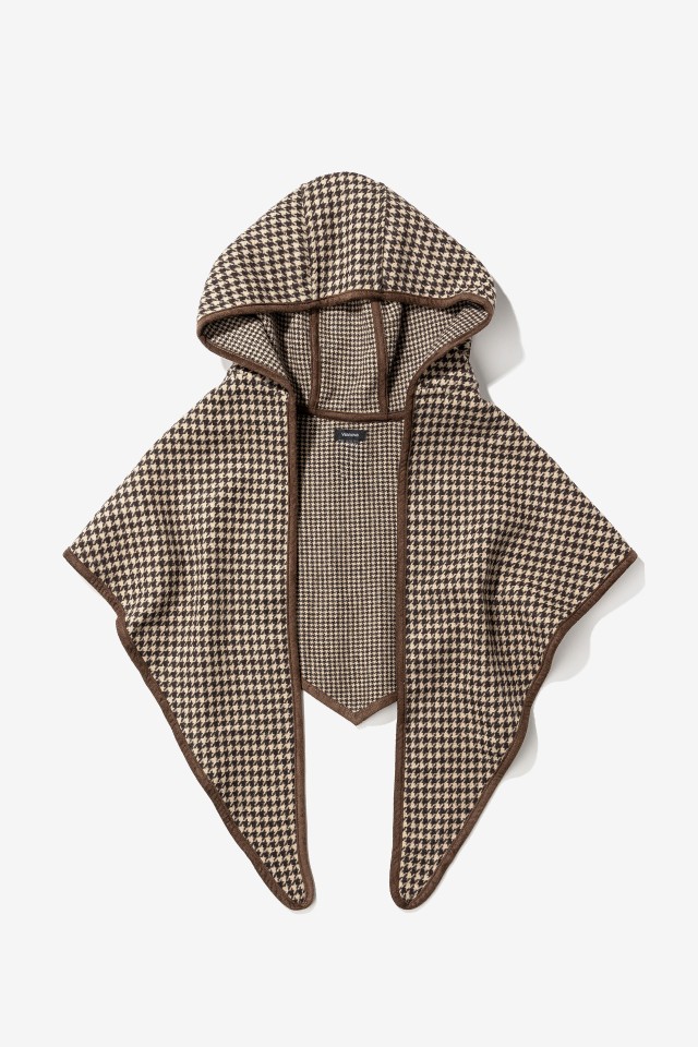 Brown Houndstooth Hooded Cape
