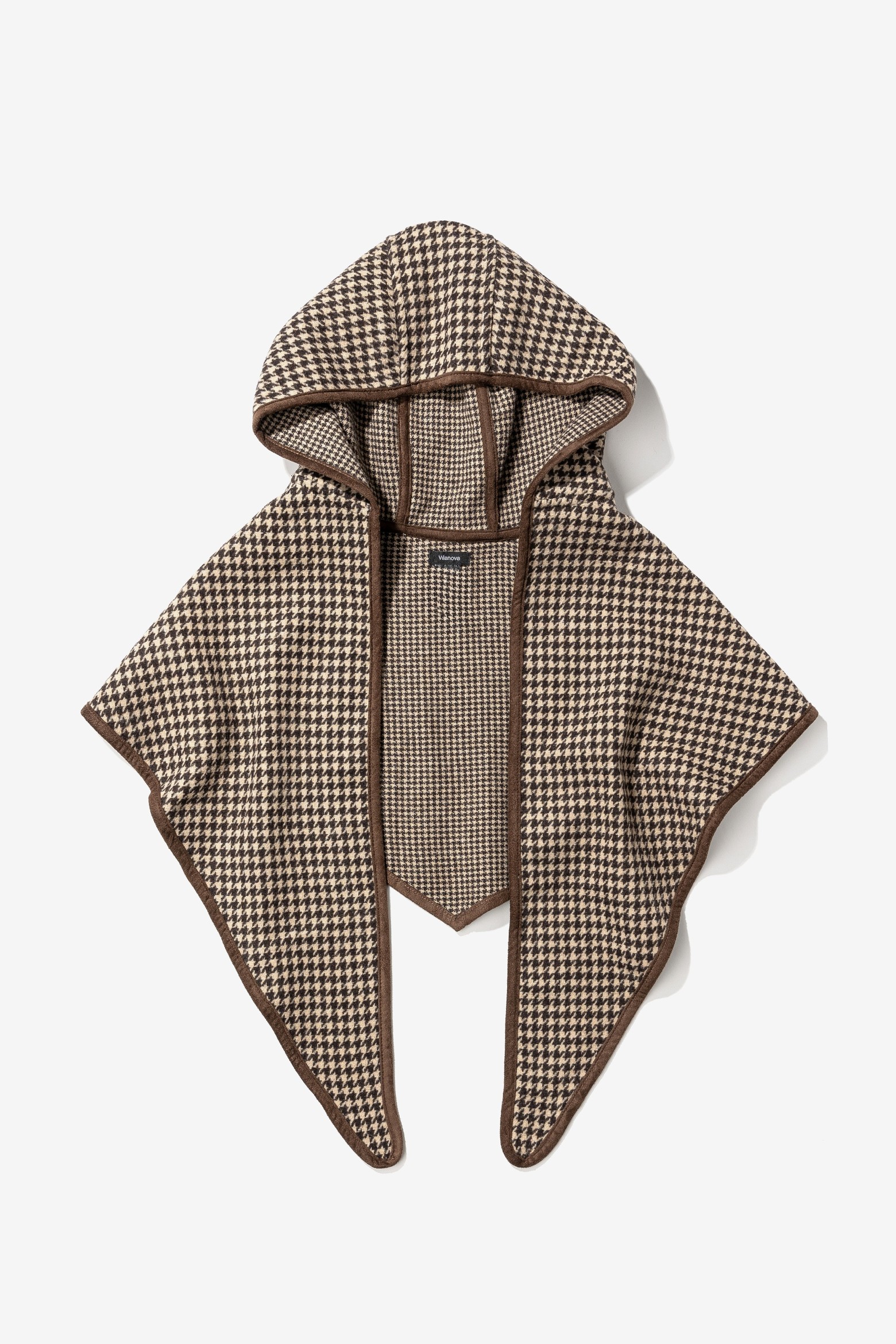 Brown Houndstooth Hooded Cape