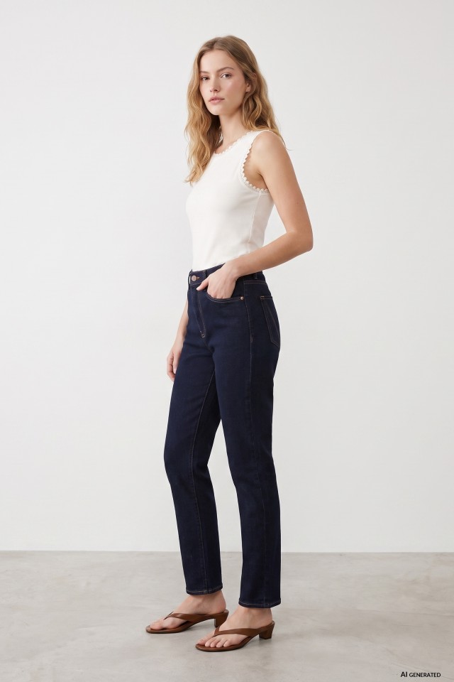 Dark Blue Mom Slim Jeans Dark Blue Mom Slim Jeans