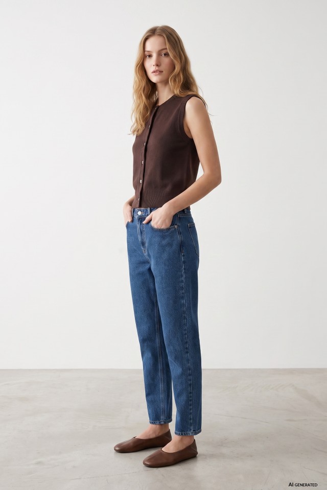 Jeans mom fit azul cl�ssico