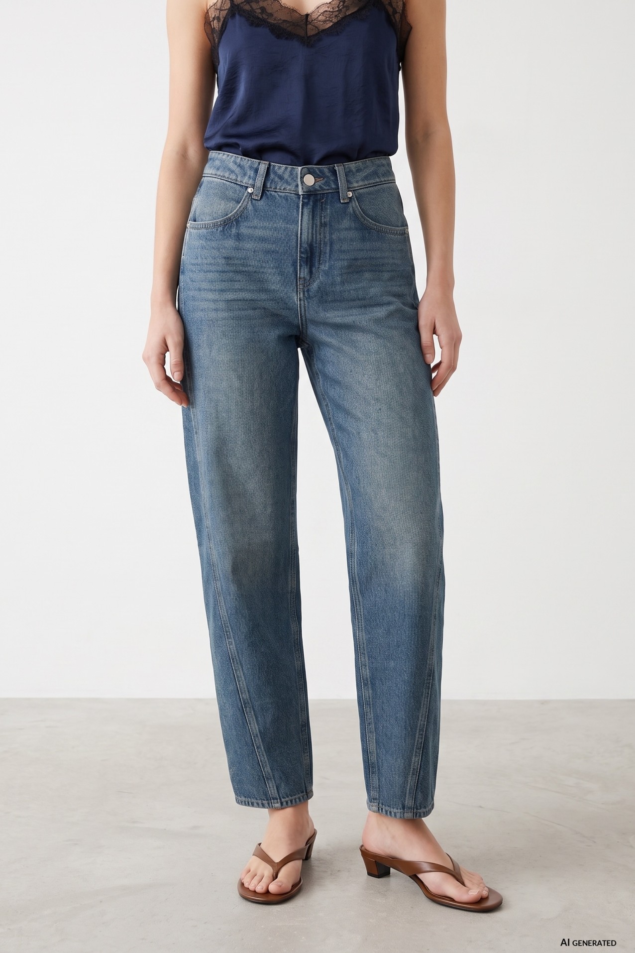 Barrel Fit Blue Jeans