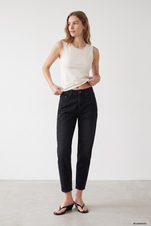 Jeans mom fit negro