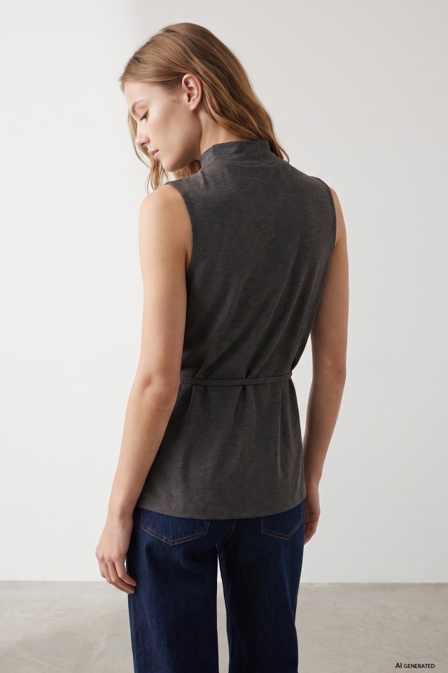 T-shirt cinza gola alta T-shirt cinza gola alta