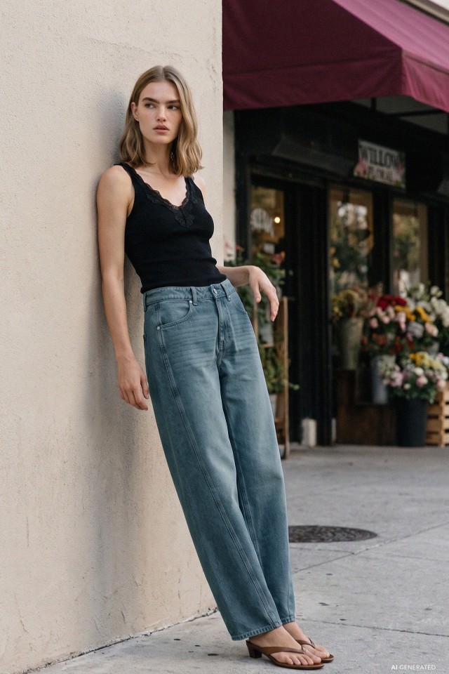 Barrel Fit Blue Jeans Barrel Fit Blue Jeans